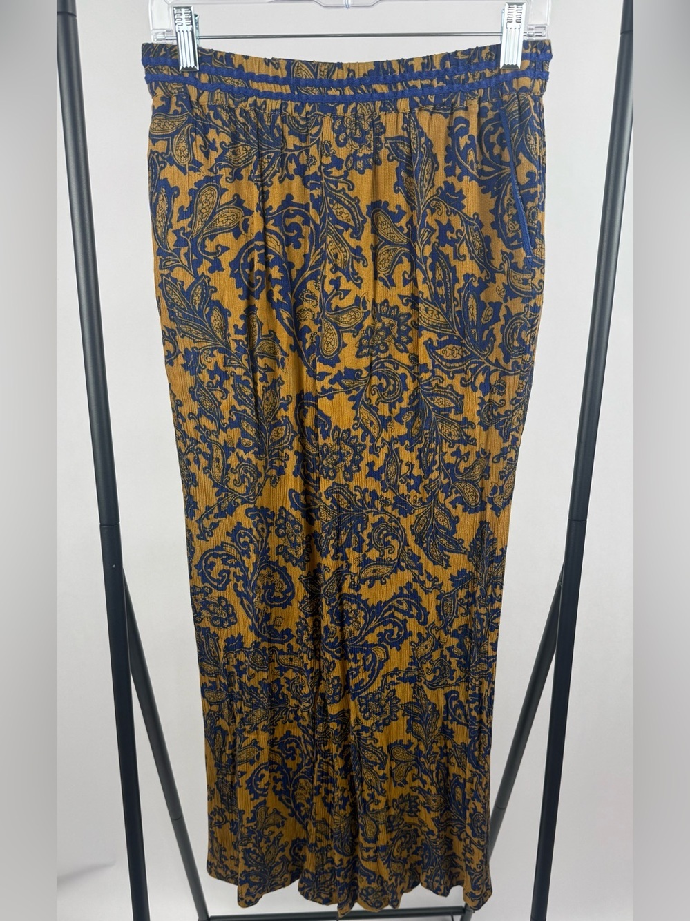 Anthropologie Hei Hei Tana Wide Leg Pants Small Blue Gold Paisley Rayon Boho - Picture 3 of 6